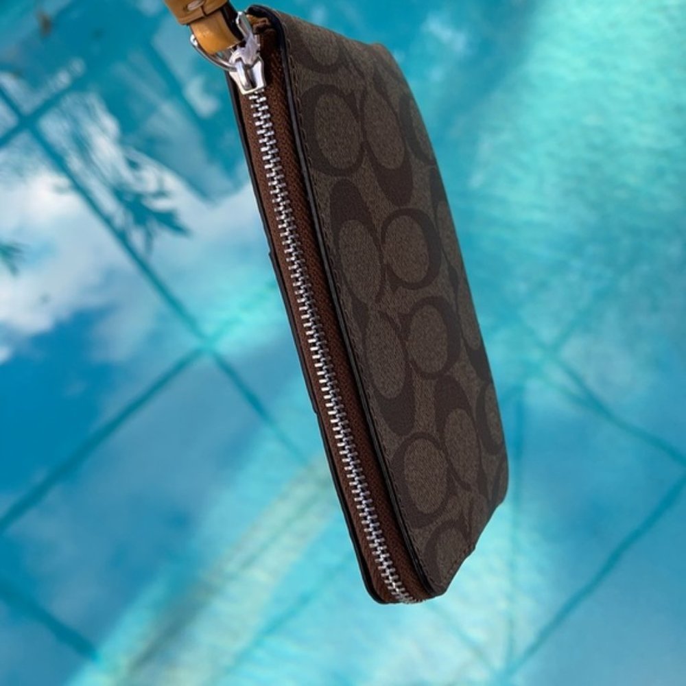 COACH Signature PVC Leather Corner Zip Wristlet - Picture 7 of 16